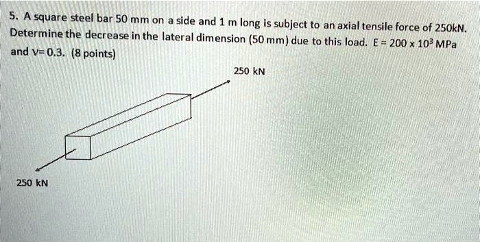 5. A square steel bar 50 mm on a side and 1 m long is subject to an ...