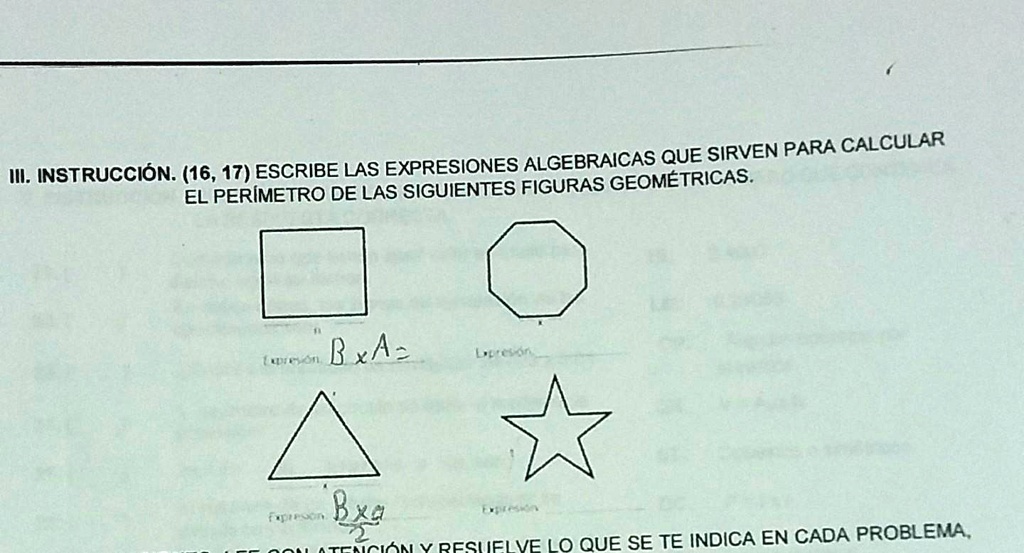 SOLVED: I. INSTRUCCIÓN. (16, 17) ESCRIBE LAS EXPRESIONES ALGEBRAICAS