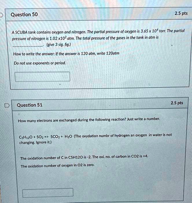 SOLVEDQuestion 50 2.5 pts SCUBA tank contains oxygen and nitrogen The