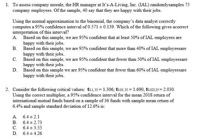 Texts: 1. To Assess Company Morale, The HR Manager At It's-A-Living ...