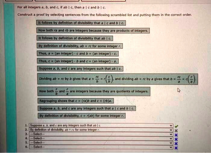 SOLVED: For All Integers A, B, And C, If A Divides B And B Divides C ...