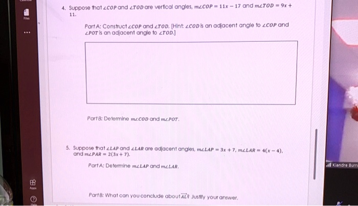 suppose tat zcopand ltodare vertical angles mzcop and mztod 9r part a constuct zcop and ztod hint zcopb an adacent anglo 10 zcop and zpotks an ac aceni anpla ltod part8 detrmine nu cod ond i 45788