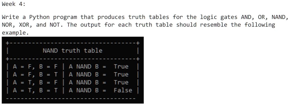 SOLVED: Week 4: Write a Python program that produces truth tables for ...