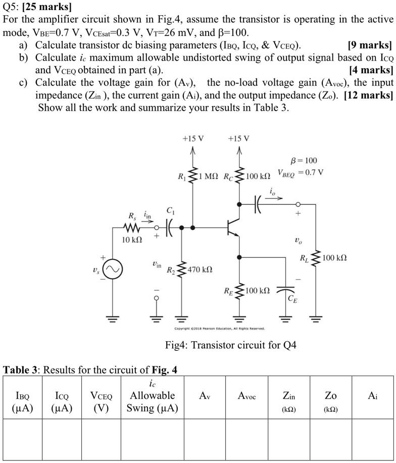 q5 25 marks for the amplifier circuit shown in fig4 assume the ...