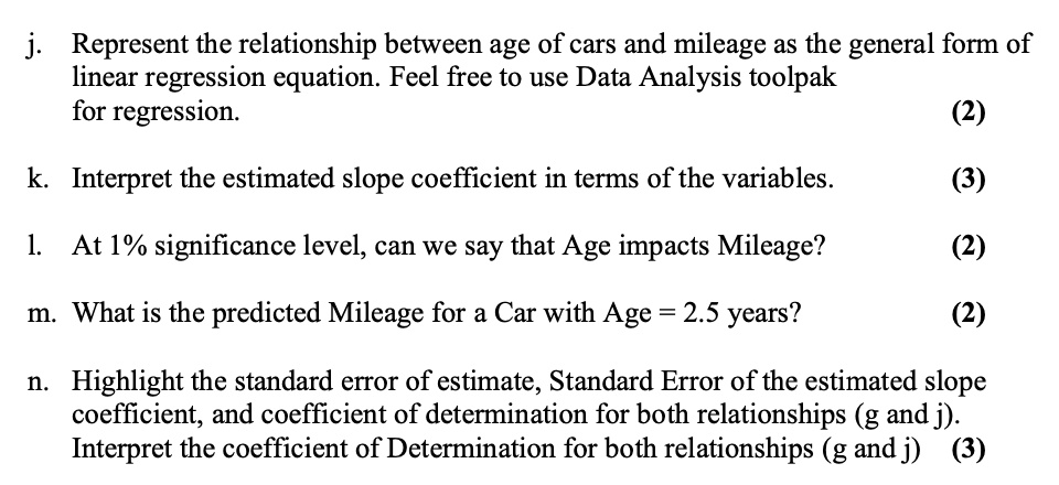 SOLVED:j: Represent the relationship between age of cars and mileage as ...