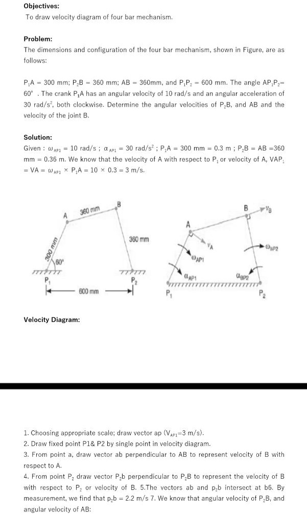 SOLVED: Objectives: To draw velocity diagram of four bar mechanism ...