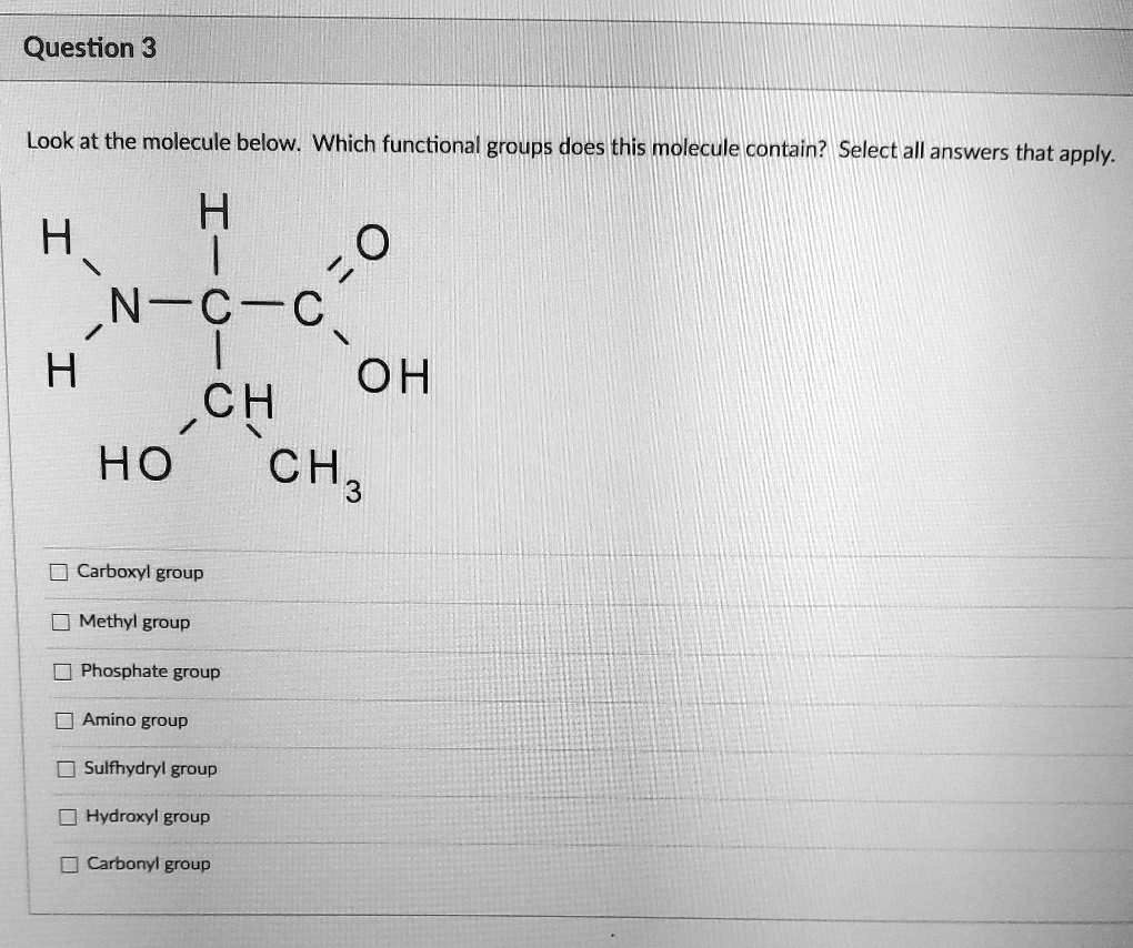 Solved Question 3 Look At The Molecule Below Which Functional Groups