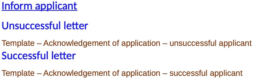 SOLVED: 'Inform applicant Unsuccessful letter Template Acknowledgement