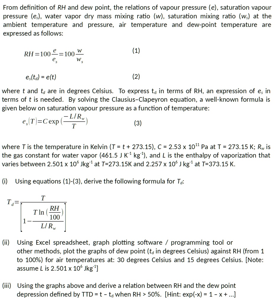 SOLVED Title Relationship between Relative Humidity (RH) and Dew