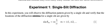 experiment 1 single slit diffraction in thi experiment you will observe ...