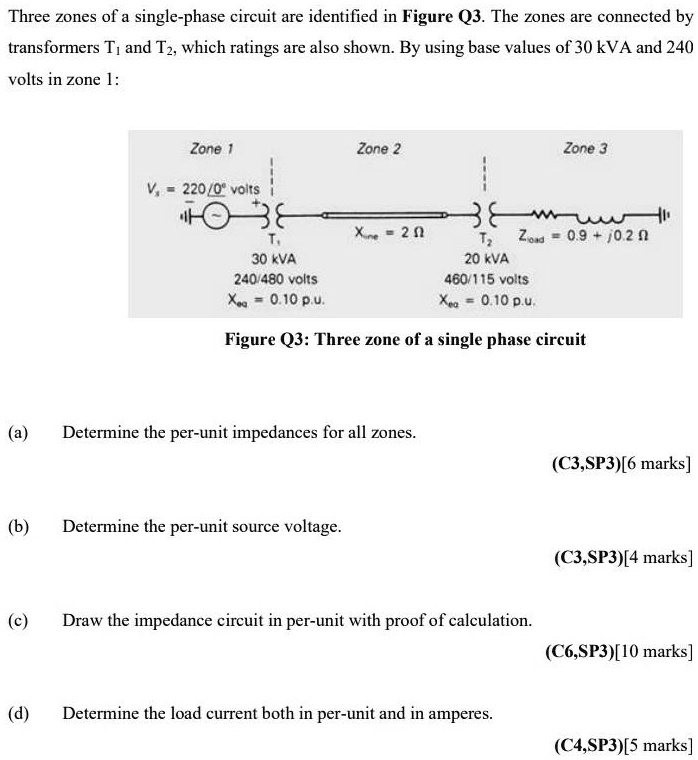 SOLVED Three zones of a singlephase circuit are identified in Figure