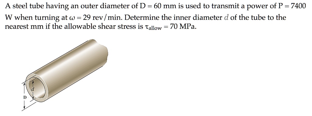 SOLVED: A steel tube having an outer diameter of D = 60 mm is used to ...