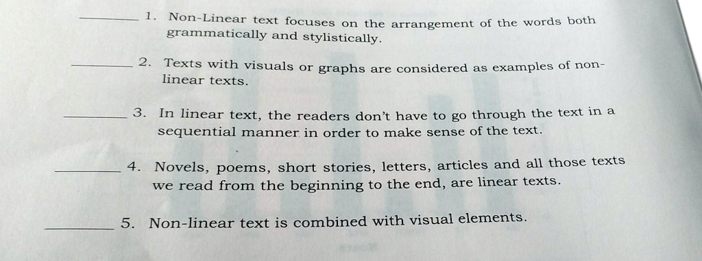 Linear Statement Examples the statements below describe the features of linear and non linear ...