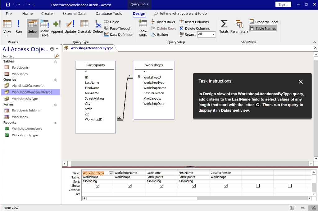 SOLVED Construction Workshops.accdb Access Query Tools Sign in