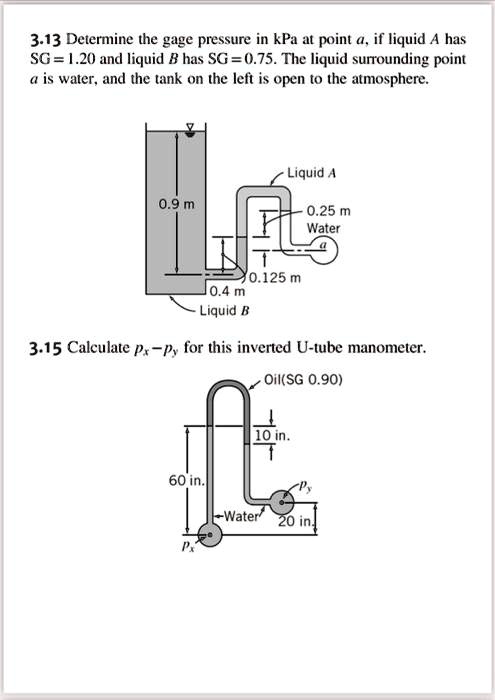 3.13 Determine the gage pressure in kPa at point a, if...