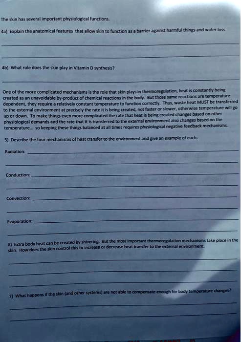 The skin has several important physiological functions. 4a) Explain the ...