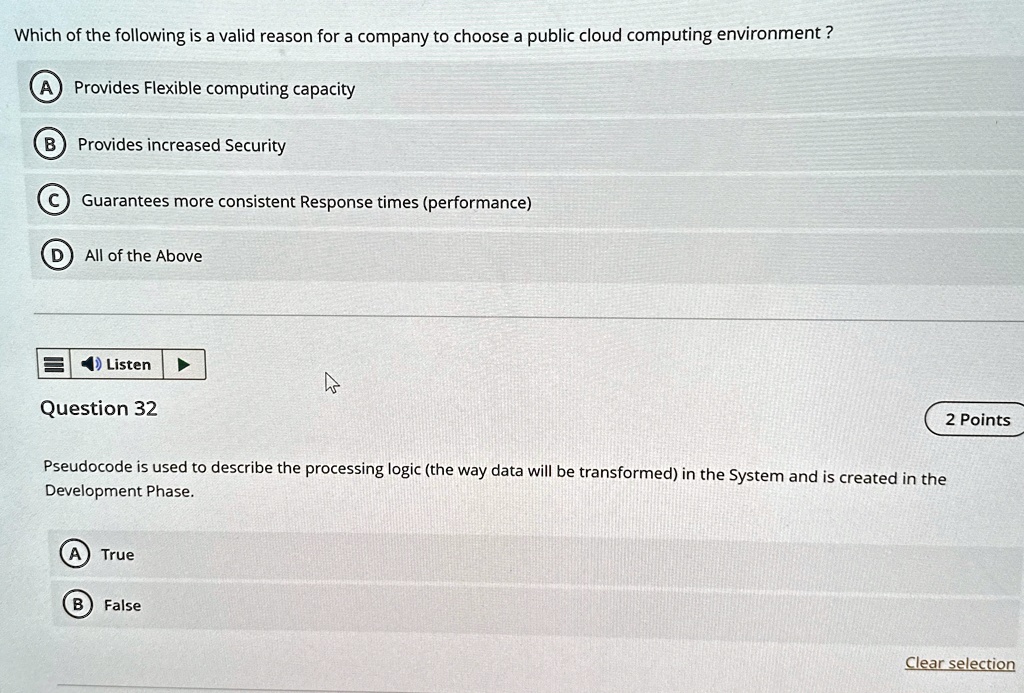 which of the following is a valid reason for a company to choose a public cloud computing environment a provides flexible computing capacity b provides increased security c guarantees more c 52258