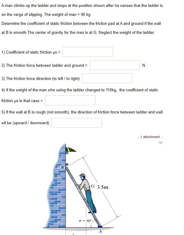 A man climbs up the ladder and stops at the position shown...