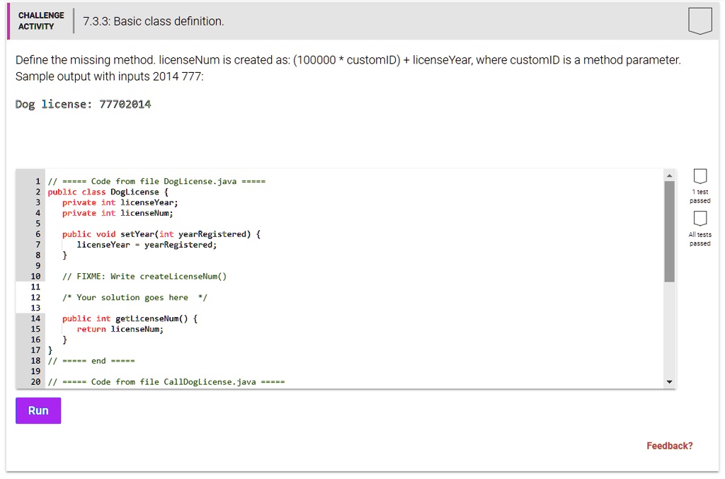 SOLVED: In Java: Define the missing method. licenseNum is created as ...