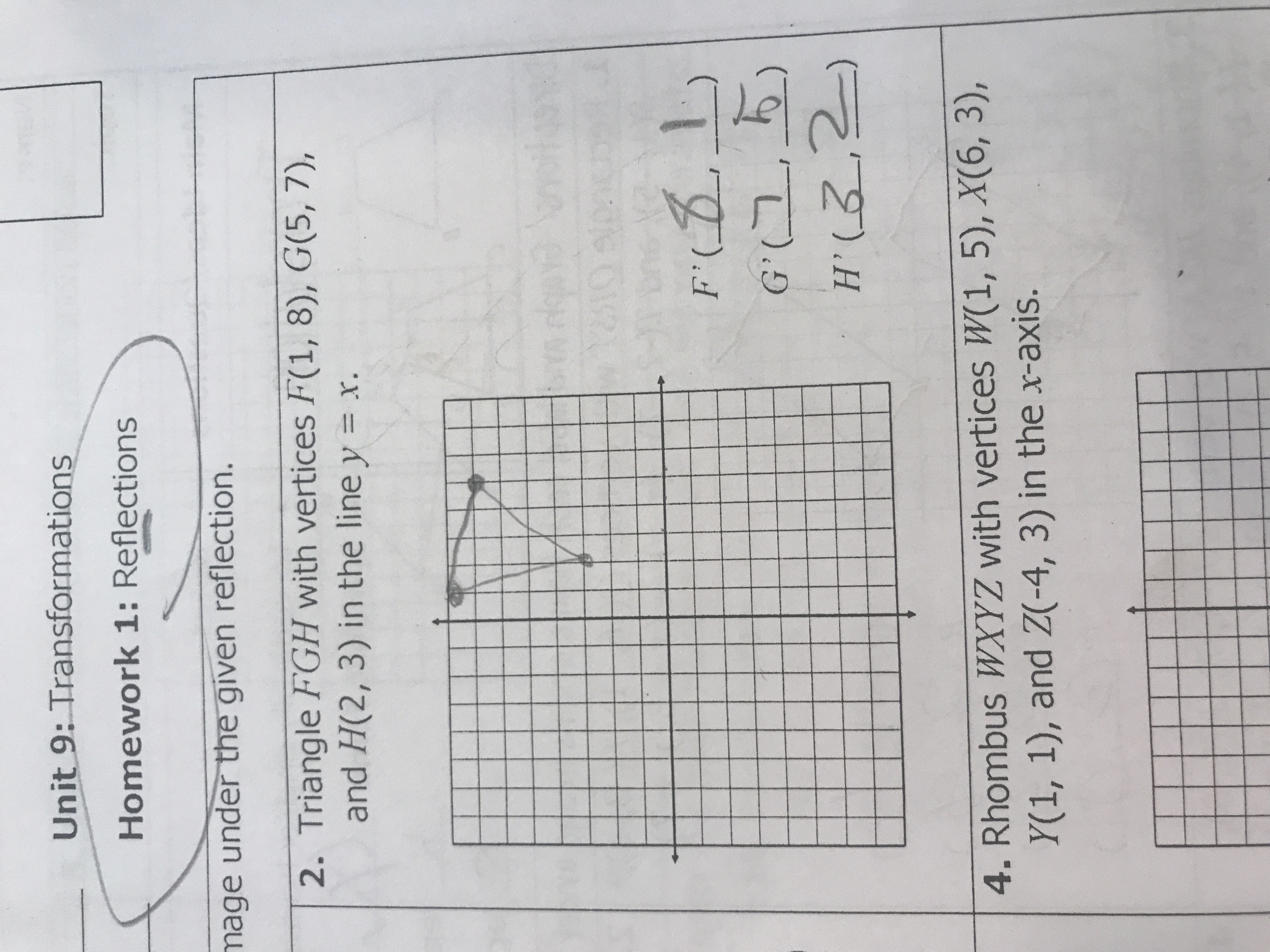 unit 9 transformations homework 1 reflections answers