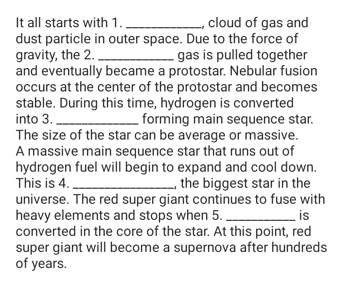 It all starts with 1 . cloud of gas and dust particle in outer space
