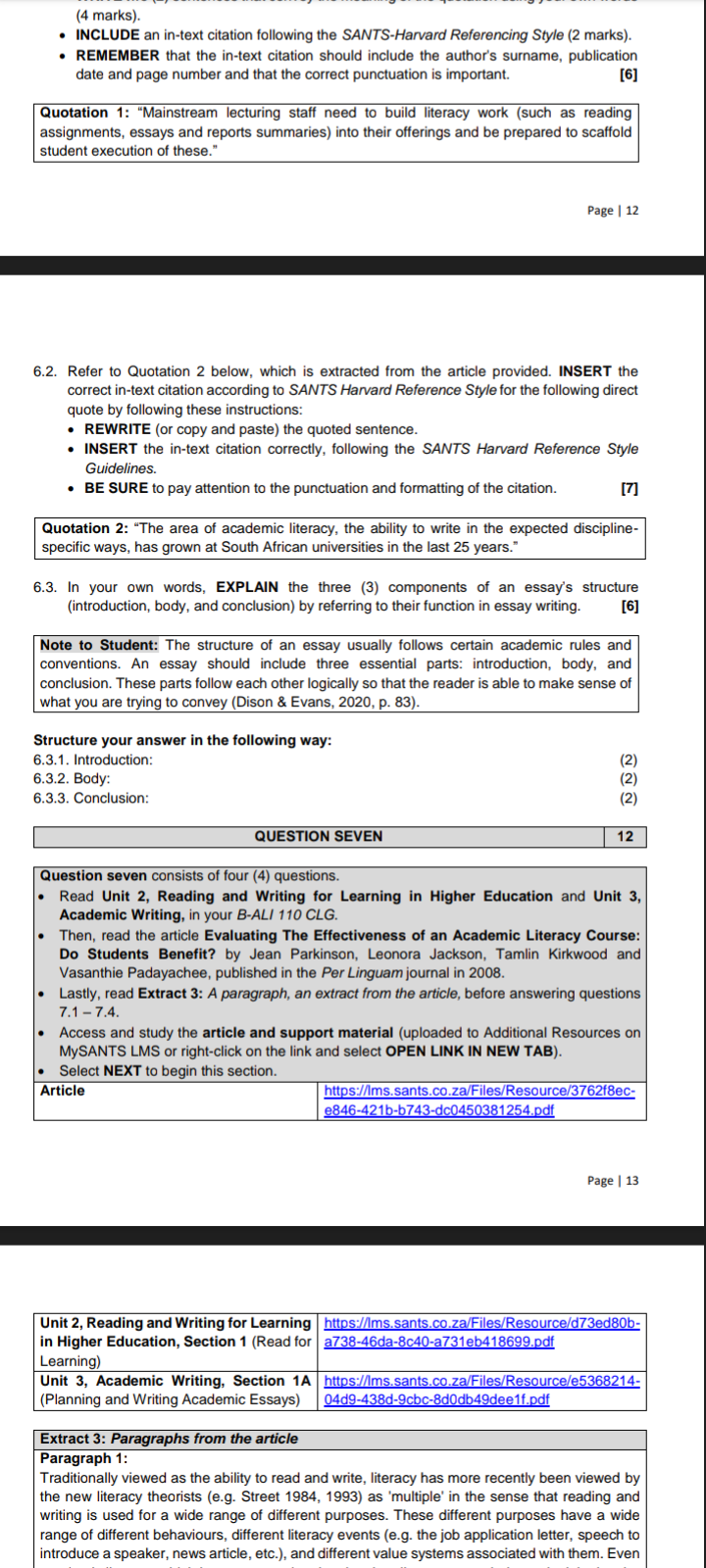 include an in text citation following the sants harvard referencing style