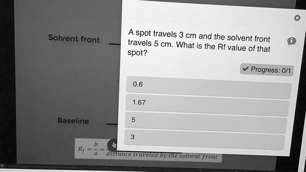 SOLVED Solvent front A spot travels 3 cm and the solvent front travels