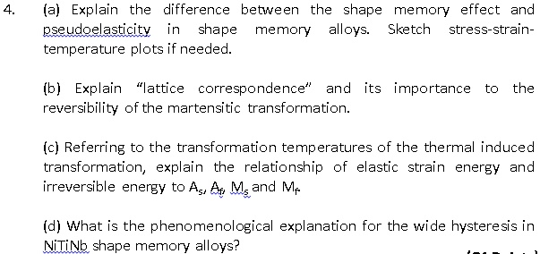 4. (a) Explain the difference between the shape memory effect and ...