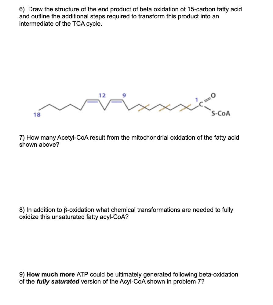 SOLVED 6) Draw the structure of the end product of beta oxidation of
