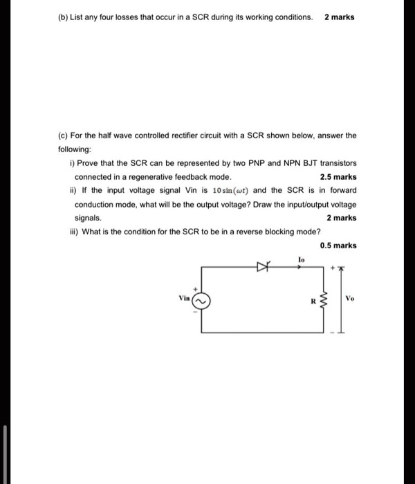 SOLVED (a) List any four losses that occur in a SCR during its working