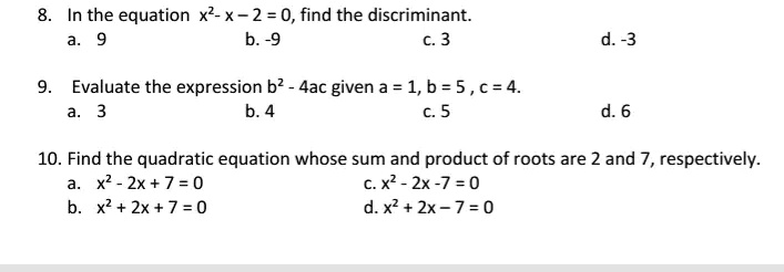 Solved] Consider the quadratic equation: A * x**2 + B * x + C = 0