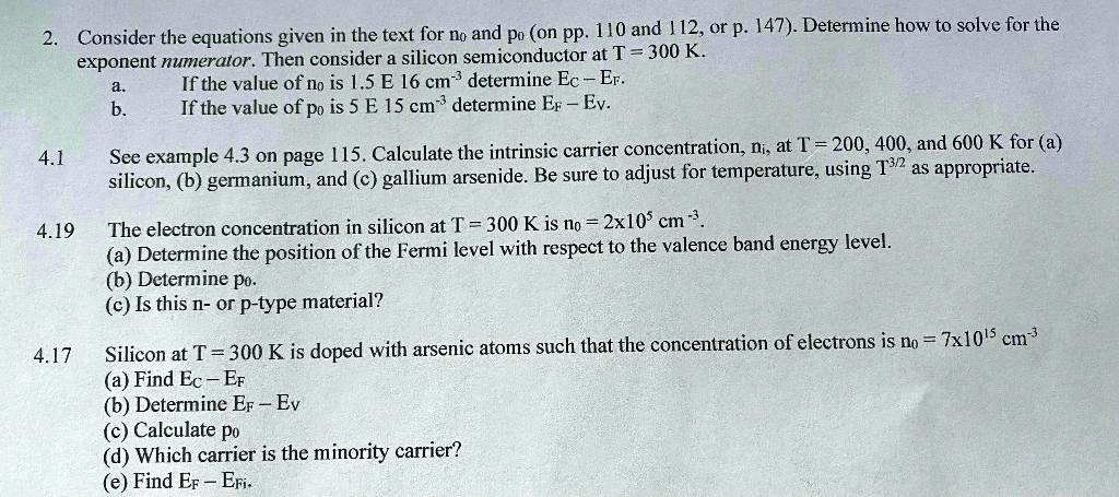 SOLVED: Consider the equations given in the text for n0 and p0 (on pp ...