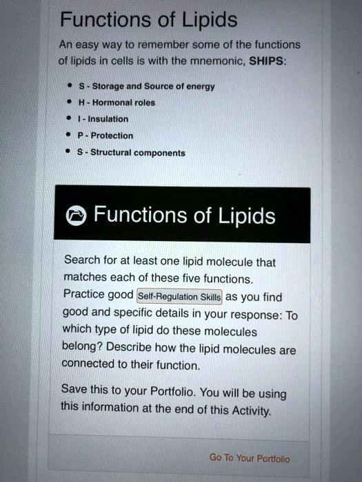 SOLVED Functions of Lipids An easy way to remember some of the