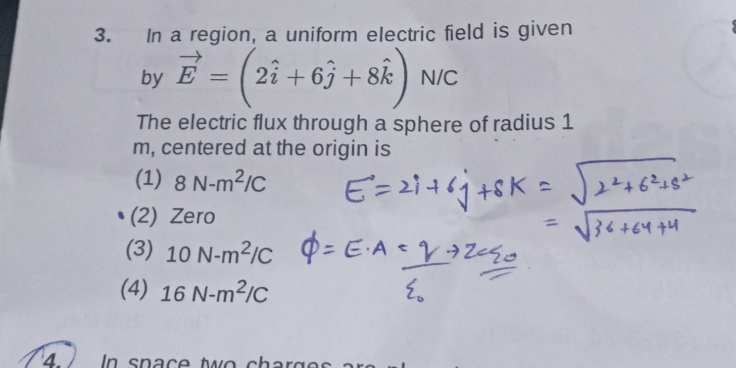 SOLVED: 3. In a region, a uniform electric field is given by E⃗=(2 î+6 ...