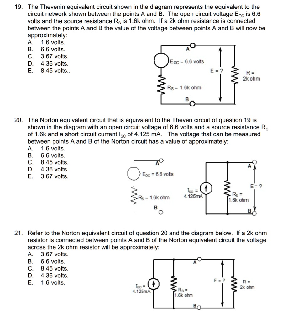 SOLVED 19. The Thevenin equivalent circuit shown in the diagram