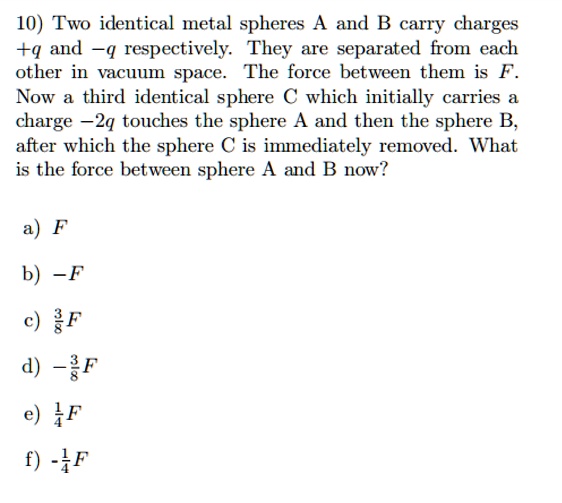 10 Two Identical Metal Spheres A And B Carry Charges Q And Q ...