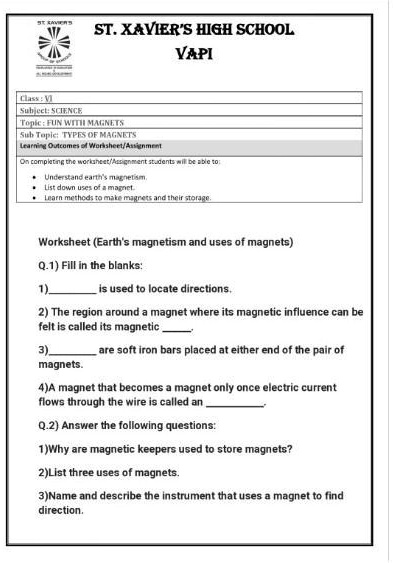 Fun with magnets sale class 6 worksheet