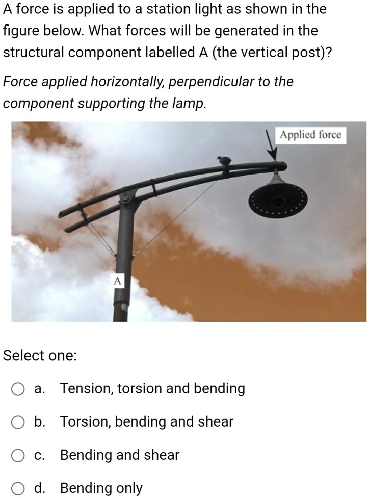 A force is applied to a station light as shown in the figure below ...