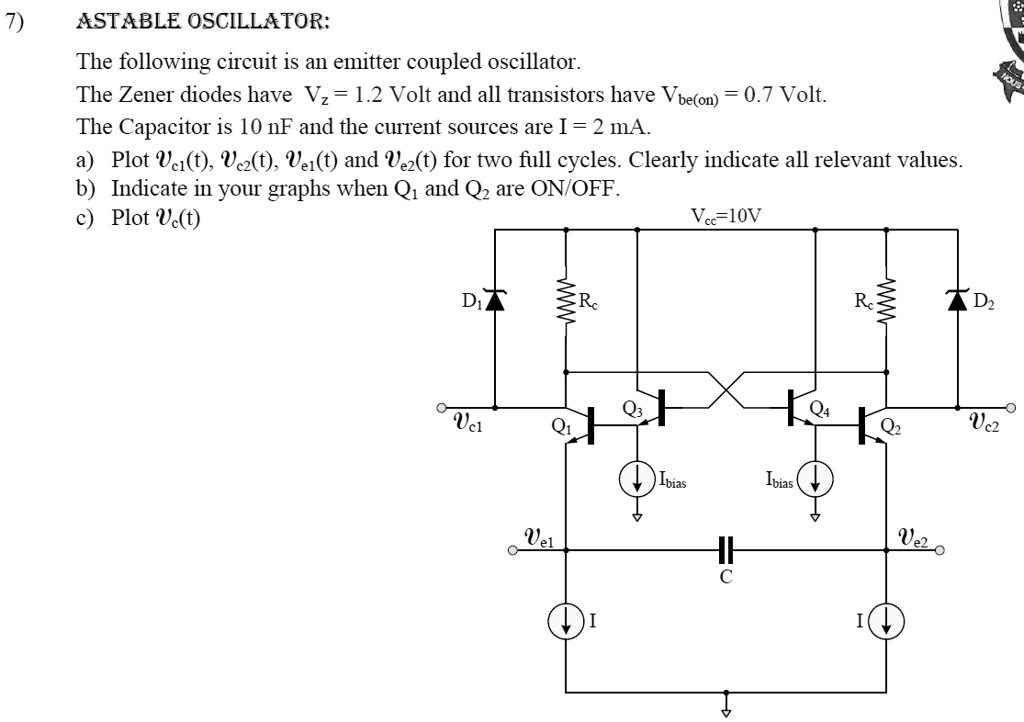 SOLVED ASTABLE OSCILLATOR The following circuit is an emittercoupled oscillator. The Zener