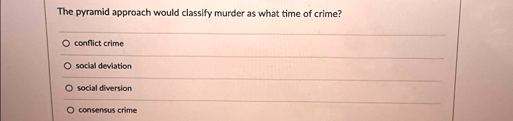 SOLVED: The pyramid approach would classify murder as what time of ...