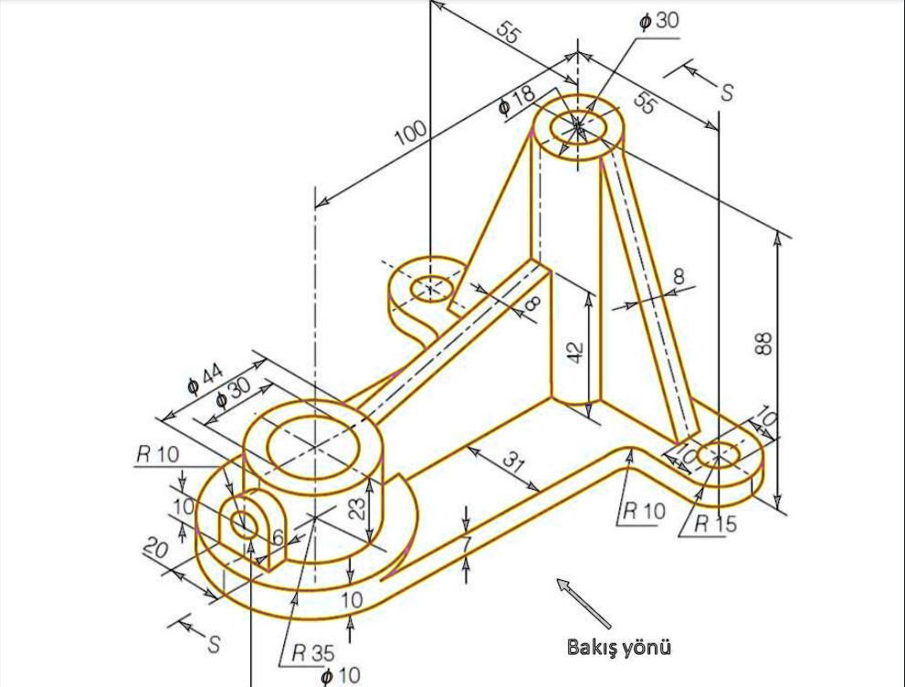 SOLVED: Draw three views of the part whose technical drawing is given ...