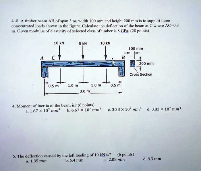 SOLVED 4 8.A timber beam AB of span 3 m,width 100mm and height 200 mm