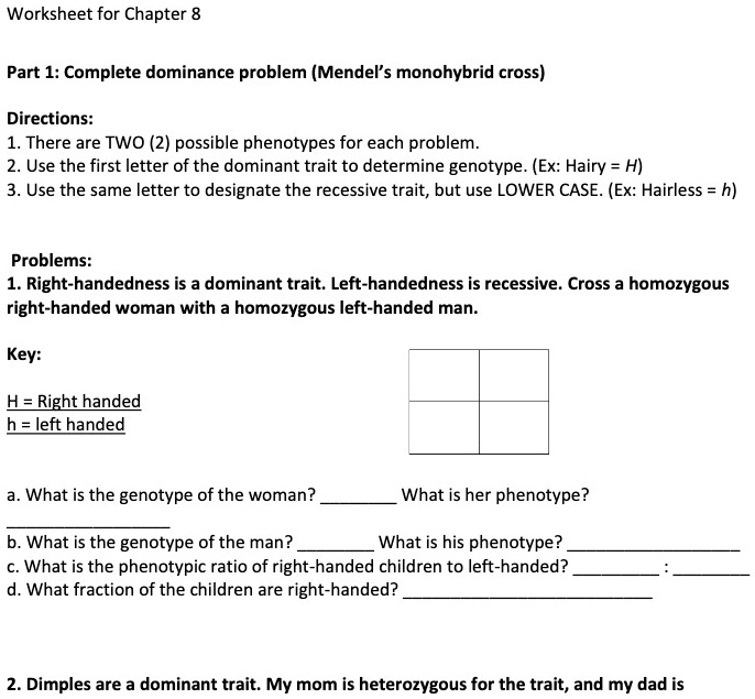 SOLVED Worksheet for Chapter 8 Part 1 Complete dominance problem