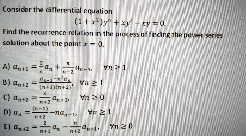 SOLVED Consider the differential equation (1 x^2)y” + xy' + xy = 0