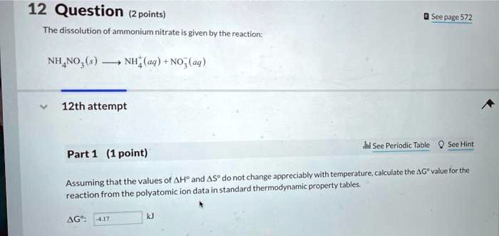 Solved Question 2 Points The Dissolution Of Ammonium Nitrate Is