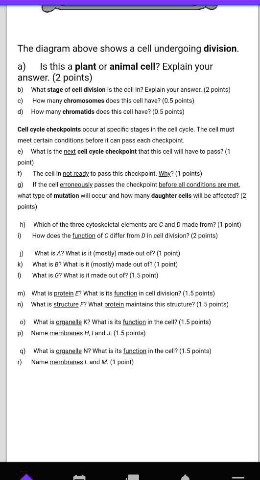 The diagram above shows a cell undergoing division. a) Is this a plant ...