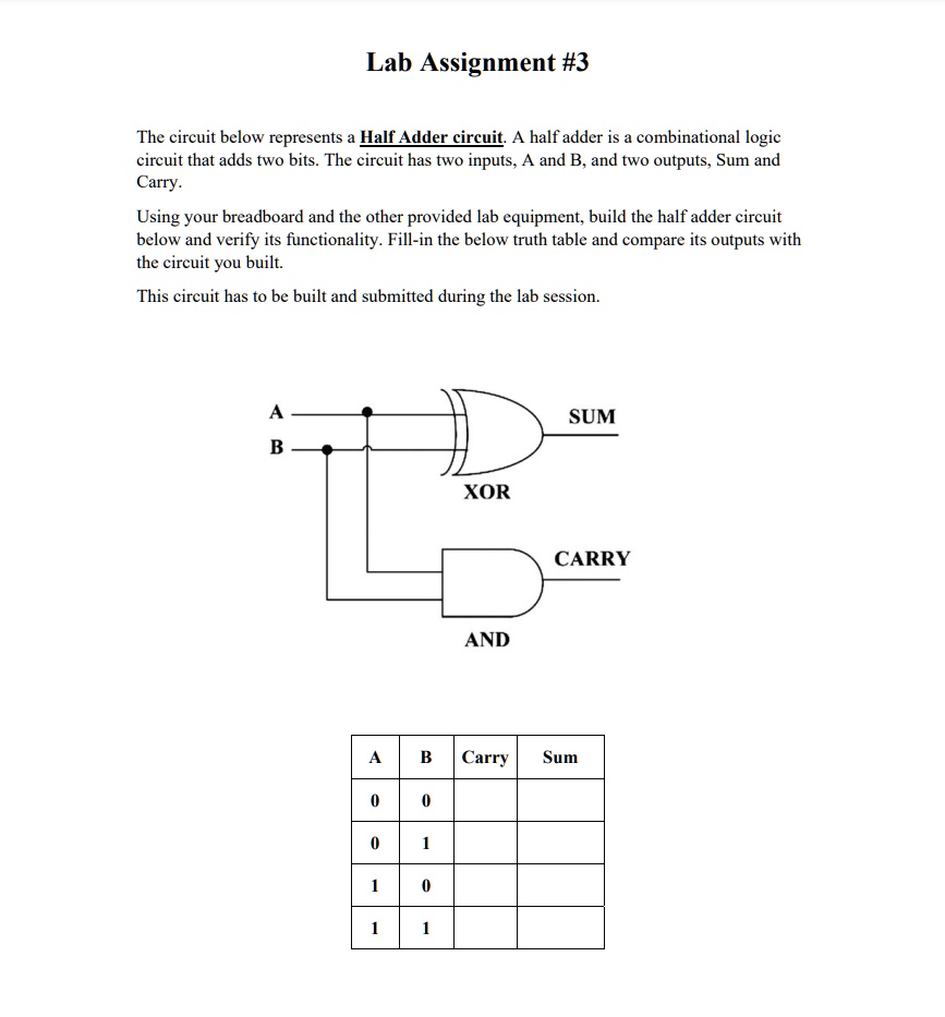 lab assignment 3 the circuit below represents a half adder circuit a ...