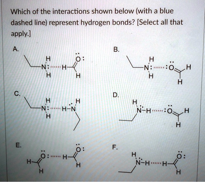 which of the interactions shown below with a blue dashed line represent ...