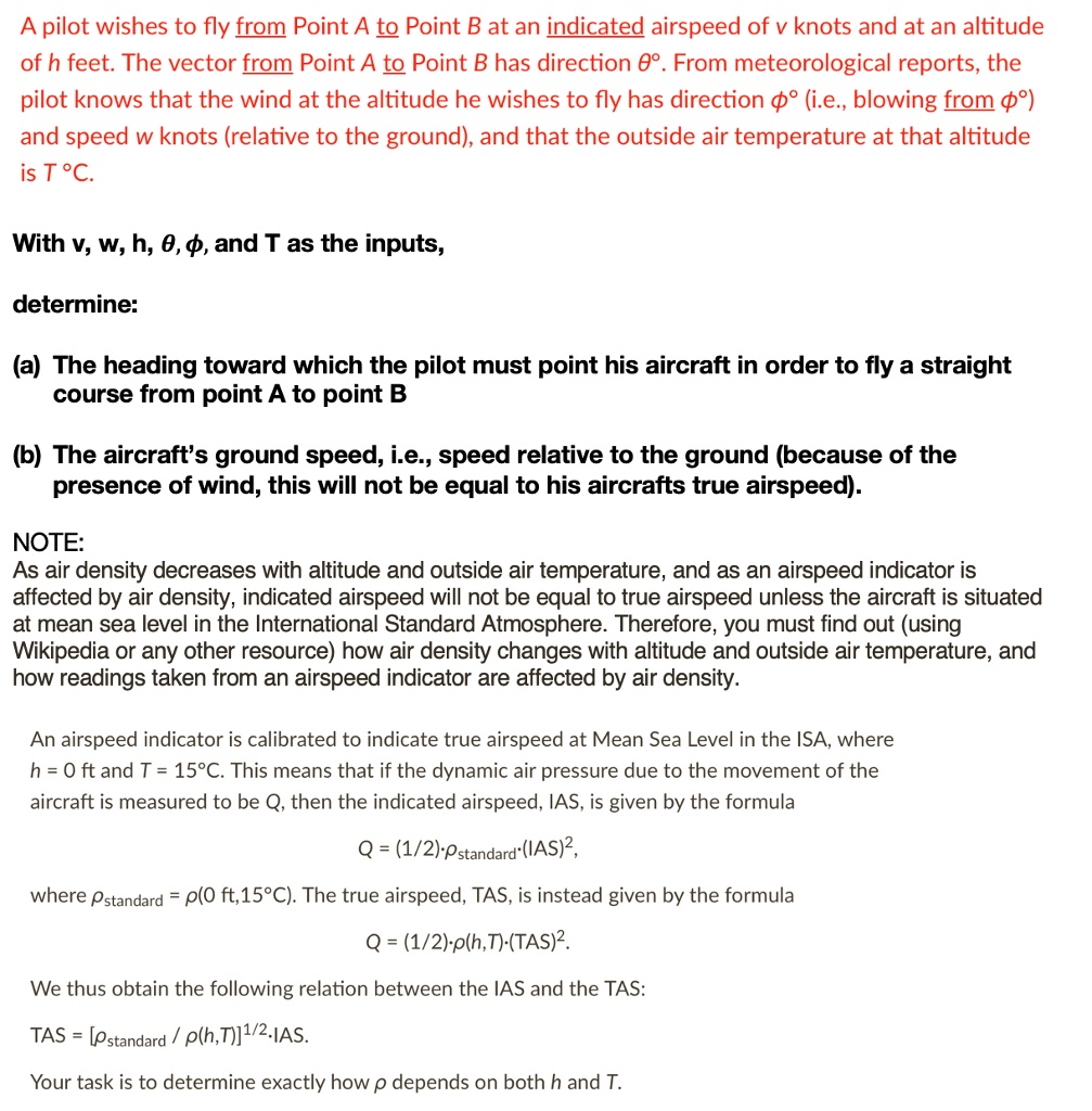 SOLVED: A Pilot Wishes To Fly From Point A To Point B At An Indicated ...