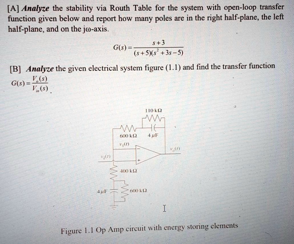 SOLVED: [A] Analyze the stability via Routh Table for the system with ...